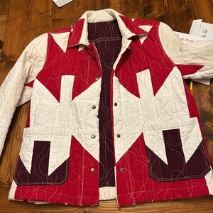 Red and White Quilted Handmade Jacket